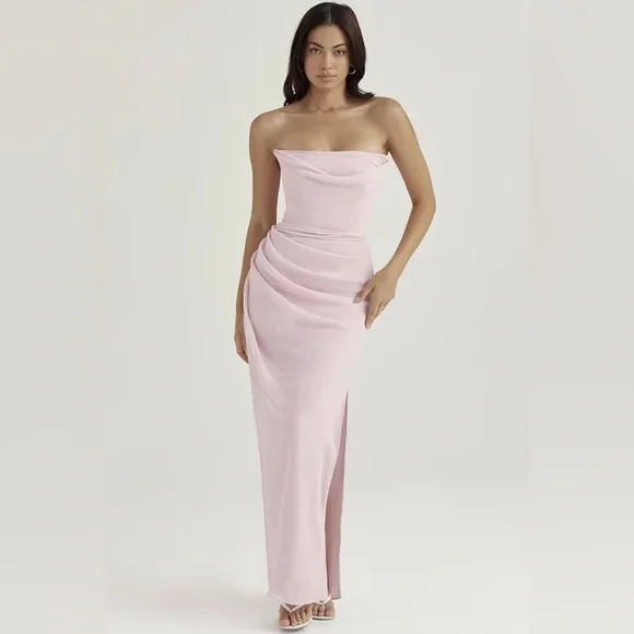 white christmas dresses Ballerina Pink Corset Midi Dress by House of CB main image 0